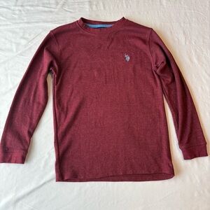 U.S. Polo Assn. Long Sleeve Waffle Knit Crewneck Shirt - Burgundy